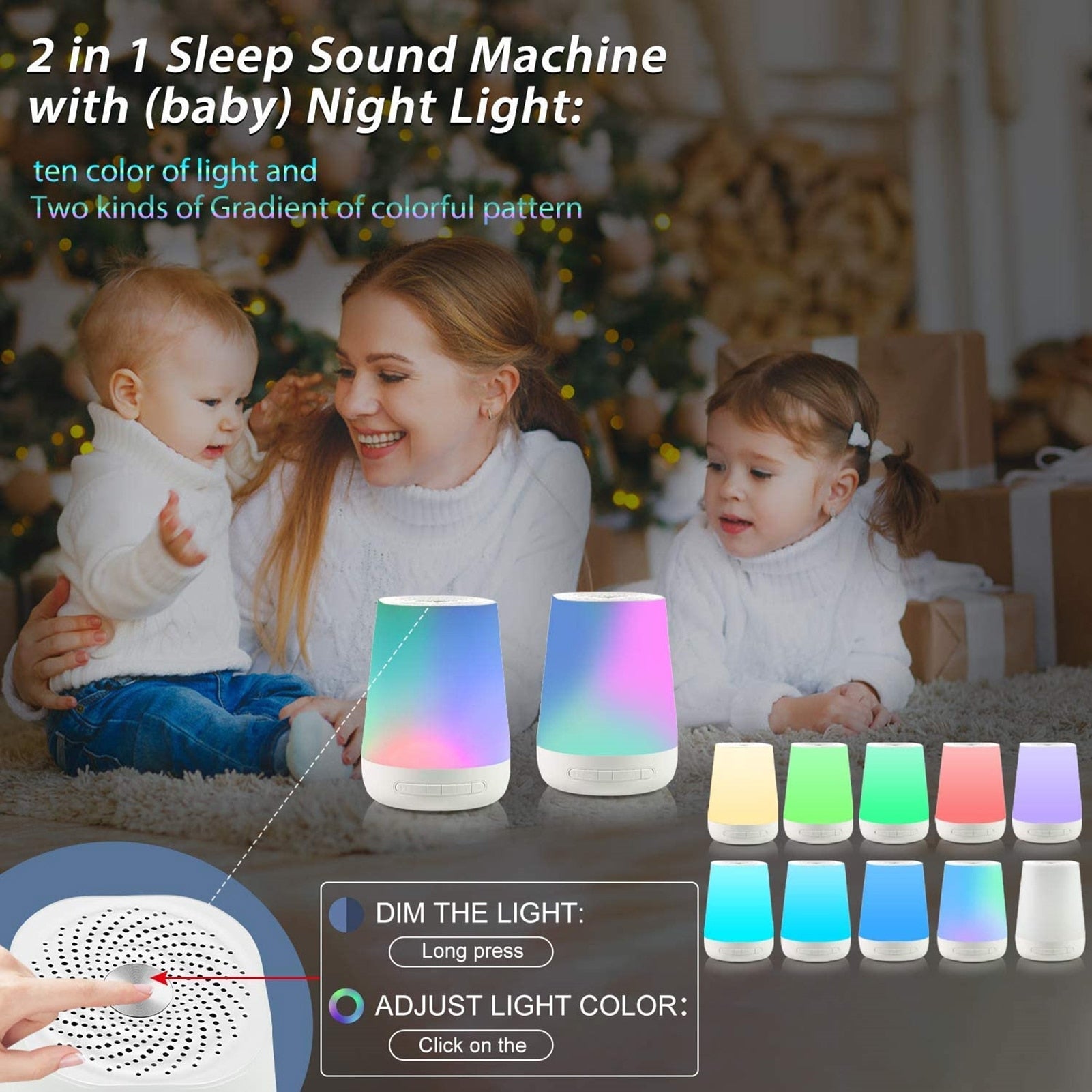Smart Baby Sleep Sound Machine: White Noise, Colourful Night Lights, and 34 Soothing Sounds with APP Remote Control
