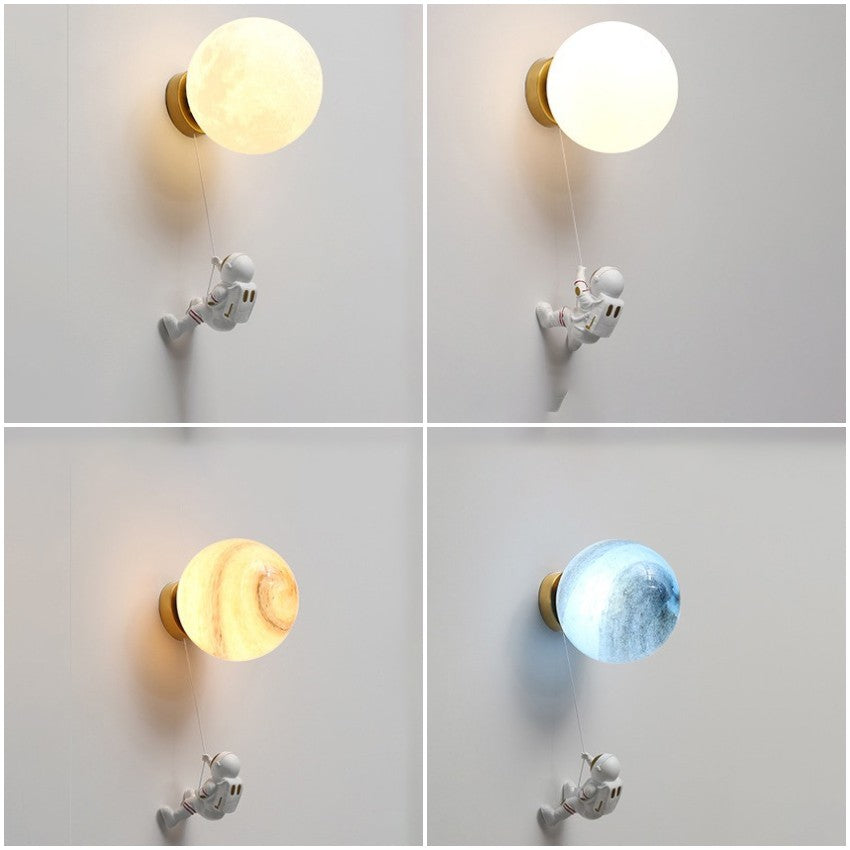 Contemporary LED Wall Lamp: Astronaut Cartoon with a Lunar Twist