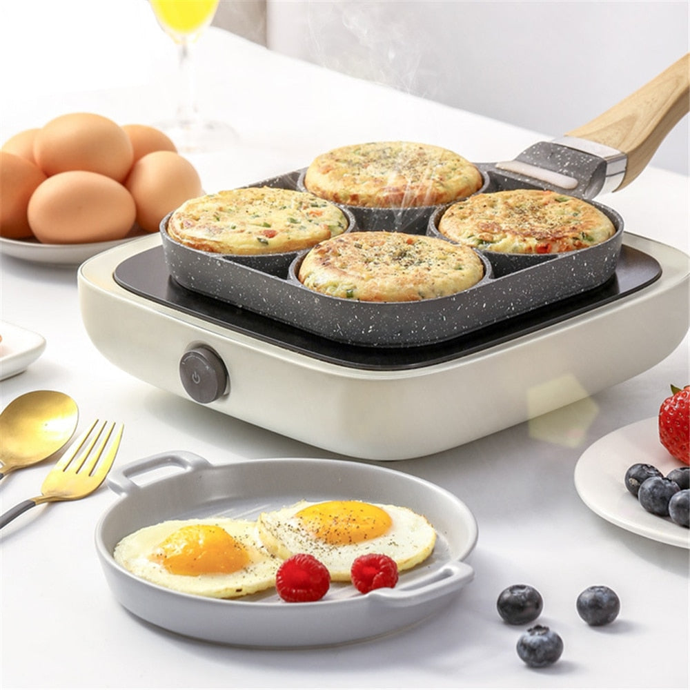 Four-Hole Non-Stick Frying Pan: Thicker Design for Omelettes, Eggs, Pancakes, and More!