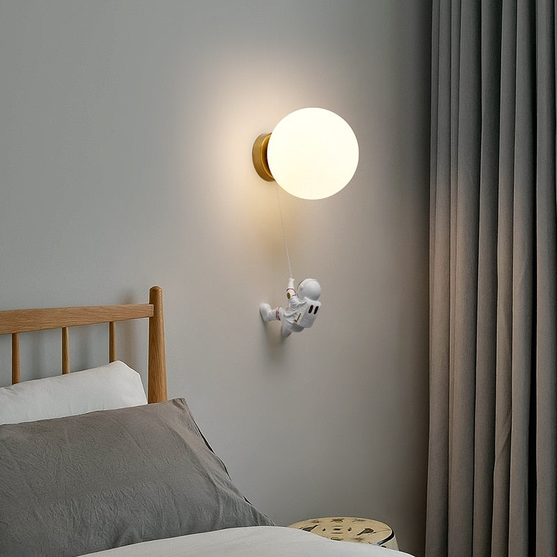 Contemporary LED Wall Lamp: Astronaut Cartoon with a Lunar Twist