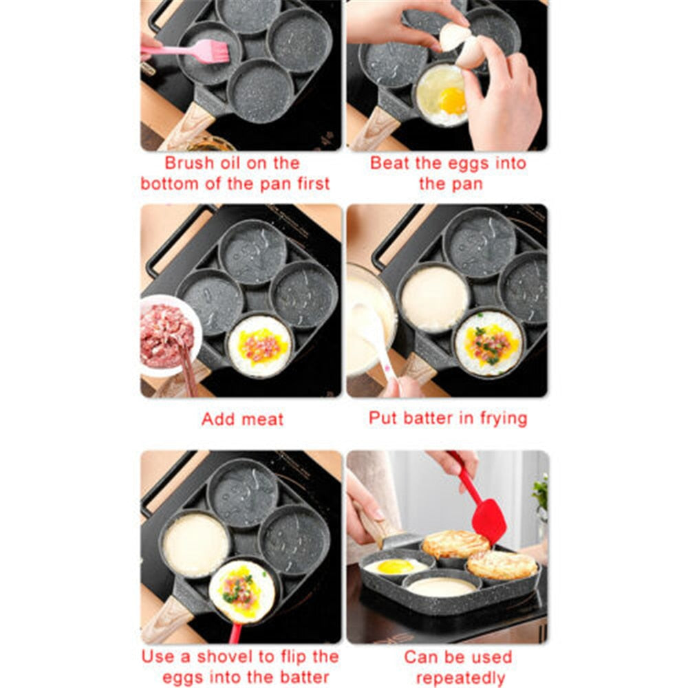 Four-Hole Non-Stick Frying Pan: Thicker Design for Omelettes, Eggs, Pancakes, and More!