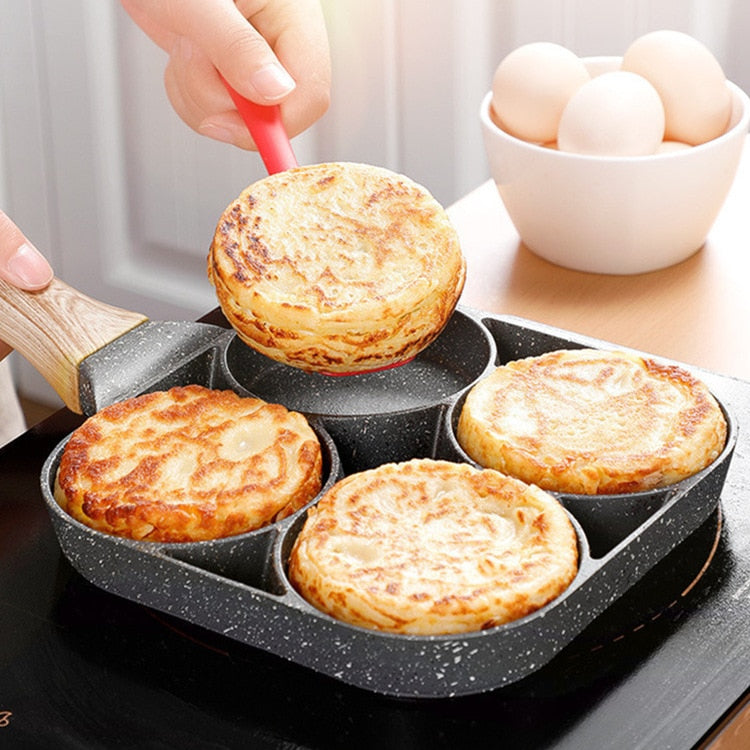 Four-Hole Non-Stick Frying Pan: Thicker Design for Omelettes, Eggs, Pancakes, and More!