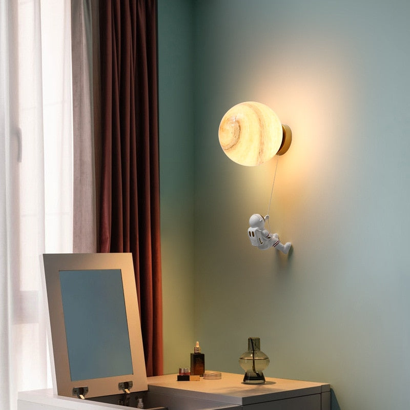 Contemporary LED Wall Lamp: Astronaut Cartoon with a Lunar Twist