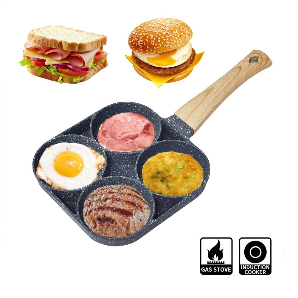 Four-Hole Non-Stick Frying Pan: Thicker Design for Omelettes, Eggs, Pancakes, and More!