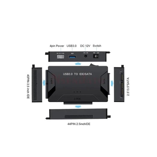 Universal USB 3.0 Adapter for 2.5" and 3.5" Hard Disks: Data Transfer for SATA/IDE Drives, Compatible with Optical Drives, HDDs, and SSDs